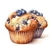 Satisfy your sweet tooth with a delightful collection of dessert-themed clipart. | dessert, berry, blueberry, draw, illustration, muffin, watercolor, watercolorillustration