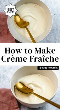 You can make creme fraiche at home with just 2 ingredients! This rich French version of sour cream is perfect for creamy sauces and dolloping soups. #cremefraiche #howto #diy