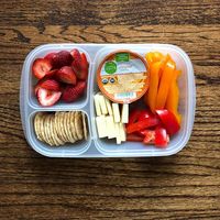 bell pepper + crackers + cheese slices + hummus for dipping + strawberries @easylunchboxes #easylunchboxes #simpletruth #schoollunch #worklunch #lunchable #lunchables #adultlunchbox #adultlunchable #adultlunchables #lunchbox #lunchboxideas