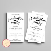 This editable graduation invitation insert template would be great for high school and college graduation announcement. All texts are editable - Artwork is not movable or editable It is easy to edit in Canva. The file sizes are 3.5x5 & 3.5x2" Edit and easily print at home or your local print shop or send the invitation as a mobile invite. NOTE: - Artwork is not movable or editable - All Texts are editable - PDF instructions included (If you need more help please contact me) - You will need a Can