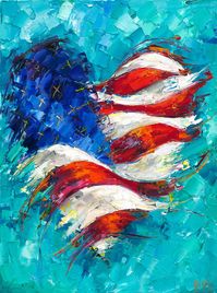 This Becky Fos depiction of the American flag represents a great love for our country and is brought to life in vibrant rich colors iconic to Becky's impasto style.