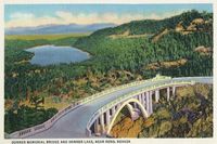 size: 18x12in Art Print: Donner Lake, Nevada, Aerial View of the Lake and the Donner Memorial Bridge by Lantern Press :