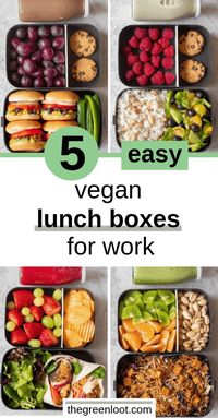 These Easy Vegan Lunch Box Ideas for Work will give you a ton of inspiration for meal prep! Not just for adults. | The Green Loot #vegan #veganrecipes #mealprep