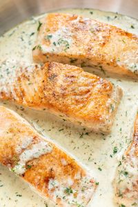 This creamy dill salmon recipe is quick, really simple, and elegant! Tender, flaky pan-fried salmon is coated in the most delicious and bright lemon dill cream sauce.