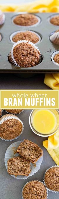 This recipe for Whole Wheat Bran Muffins is a great way to start your day! Filled with whole grains and sweetened with bananas and dates, these muffins are healthy, hearty and delicious!