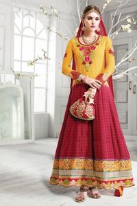 Pink Yellow Georgette Anarkali Salwar Kameez - DMV13011