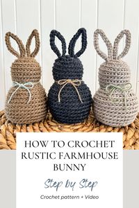 Quick and easy modern bunny crochet pattern for your spring and Easter decor. A step-by-step tutorial is included.