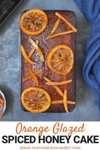 Orange Glazed Spiced Honey Cake with Candied Oranges: a delicious Rosh Hashanah Cake that will be enjoyed all year around! #honeycake #spicecake #orange #orangecake #honey #roshhashanah #holidayrecipes #holidaycakes