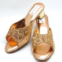 "A beautiful Rosegold hand embroidered with gold and pink rhinestone design for maximum sparkle for your occasion look. A thin medium block heel and cushioned instep. These heels offer a unique design with a stunning clarity of color which complements every outfit while staying comfy for long periods of time.  Don't miss out on owning these. A heel length of 2.0\" inches. See our page for more of our collection! We ship out in a timely manner, wrapped in care for a safe secure trip to your location. Thank you for supporting our small business! Shipped from USA. Sizes available US ,6,7,8,9,10,11."