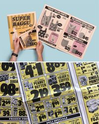 Superbaggu is the brand's pop-up grocery, filled with their newest prints stacked like produce in tidy displays. To go along with it, BAGGU produced a catalogue inspired by classic grocery circulars, printed on our tabloid newspapers.