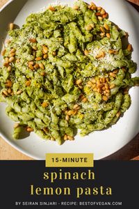 15-Minute Vegan Spinach & Lemon Pasta: This Spinach Lemon Pasta is a fuss-free recipe that you can whip together in no time. It’s so flavorful and well-balanced with only a few ingredients. #vegan #vegetarian #pasta via @bestofvegan