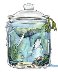 Watercolor Painting Whale Painting Whale in Bottle Ocean