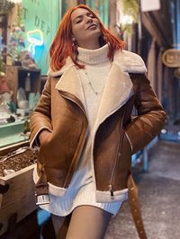 Winter Coats Women Thickness Faux Leather Fur Sheepskin Female Fur Leather Jacket Aviator Outwear Casaco Feminino