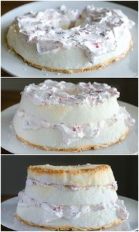 This Strawberry Marshmallow Angel Cake is impressive and very easy when using a store-bought angel food cake!  Just 4 ingredients create such a beautiful layered cake!