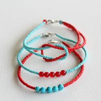 Bracelet Trio  - Red & Turquoise Seed Bead Bracelet Set