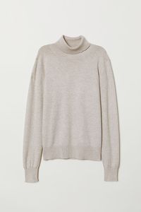 Fine-knit polo-neck jumper - Light beige marl - Ladies | H&M GB