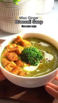 Broccoli soup. Miso ginger recipes. Vegetarian and vegan lunch recipes.