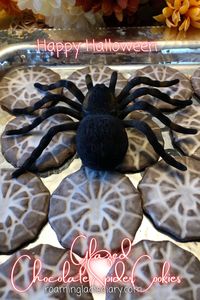 Creepy - yet strikingly pretty, delicious and fun to make! These Glazed Chocolate Spider Cookies will be hit at your Halloween party!