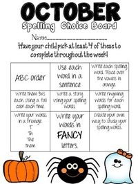 October Spelling Choice Board