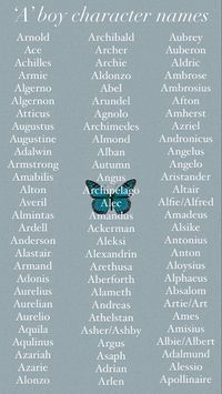 Male *character* names beginning with the letter ‘A’. Vintage, modern, nature, fantasy and international names. #characternames #babyboynames