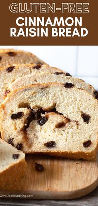 This fluffy gluten free cinnamon raisin bread is easy to make. Cinnamon and sugar are swirled into the bread and the flavors bake through beautifully! There is nothing like the flavor of fresh bread! I also include a dairy-free version for those who need gluten free and dairy-free cinnamon raisin bread. 