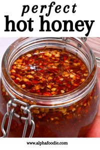 This 3-ingredient, 5-minute hot honey sauce is sweet, sticky, spicy, and perfect for drizzling and spreading over everything like pizza, cornbread, biscuits, and more!