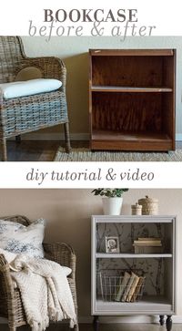 How to turn an old thrift store bookcase into a custom night stand using trim, paint and wallpaper... on a DIY budget!