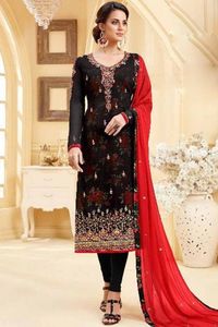 Black Georgette Embroidered Churidar Suit - LSTV01970