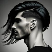 AI generated men’s hairstyle. Undercut, sideswept, chin length, shoulder length, sideswept bob.