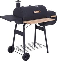 Outsunny Charcoal Barbecue Grill with Offset Smoker, Barrel BBQ Trolley with 3 Storage Shelves & Thermometer for Outdoor Garden Camping Picnic Cooking, Black : Amazon.co.uk: Garden