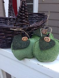 Recycled wool green apple ornament by WoolWooliesshoppe on Etsy