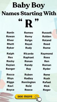 Explore remarkable baby boy names starting with R. Wonderful names for your baby boy.  #BabyNames  #RNames