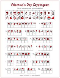 Valentines Day Cryptogram | Printable Puzzles for Kids