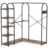 This free-standing closet organizer with a sleek and modern design has all the features you need to keep your home clean and organized. With a perfect combination of clothes hanging rods, shoe racks, and storage shelves, this garment rack provides ample space-saving storage options, giving you more room to decorate and enjoy your home.