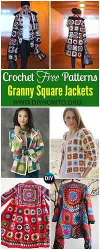 Crochet Granny Square Jacket Cardigan Free Patterns via @diyhowto #Crochet;