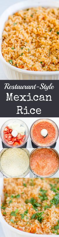 Recreate Restaurant-Style Mexican Rice at home in your oven. This fool-proof method starts with fresh vegetables and ends with fluffy grains every time.