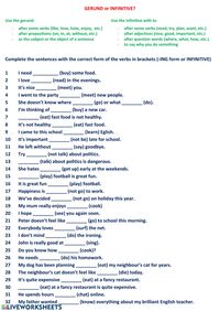 Gerund or infinitive ejercicio online y pdf. Puedes hacer los ejercicios online o descargar la ficha como pdf.