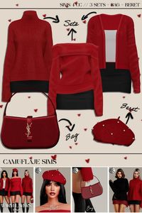 Add warmth and style to your Sims’ winter wardrobe with this gorgeous Sims 4 CC clothes set at number 1f on my free Sims 4 CC list! This collection features three cozy sweaters, a pearl-studded beret, and a luxurious handbag, perfect for layering during chilly seasons. The bold red palette and timeless designs create the ultimate blend of comfort and elegance. I’ve already pinned this list, which gets updated with the latest Sims 4 CC packs—both my male and female Sims look stunning in these finds!