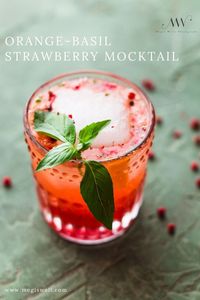 This Orange-Basil Strawberry Mocktail contains the sweet tartness of fresh strawberries, fresh squeezed orange juice, a warm peppery kick, and a refreshing basil aroma. You’ll fit right into any party sipping on this! Non Alcoholic | Summer Drinks | Shrub Mocktail | #mocktail #megiswell #meganwellsphotography | www.megiswell.com