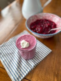 These quick and easy cranberry sauce smoothies are a great way to use up any leftover cranberry sauce you have. In addition to a heaping cup of cranberry sauce, blend in oats for whole grains and Greek yogurt for protein.