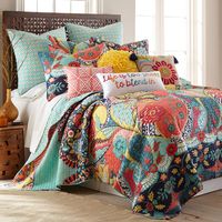 PRICES MAY VARY. Cotton LEVTEX HOME JULES QUILT BED SET: A unique, bright boho bedding set consisting of a King size quilt (106x92in.) and two matching pillow shams (36x20in.).  Used by itself, as a layering piece or as a bedspread, this bedding set is extremely versatile.