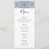 Mediterranean tiles Menu card Size: 4" x 9.25". Color: Matte. Gender: unisex. Age Group: adult.