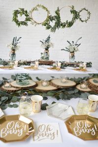 The chicest baby shower yet - OH BABY!    Gold boho tablescape with marble accents