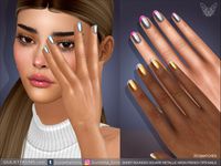 The Sims Resource - Short Rounded Square Metallic Neon French Tips Nails