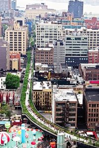 The High Line is a 1-mile New York City linear park built which runs along the lower west side of Manhattan. The High Line currently runs from Gansevoort Street, three blocks below West 14th Street, in the Meatpacking District, to 30th Street, through the neighborhood of Chelsea to the West Side Yard, near the Javits Convention Center.