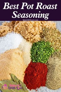 This flavorful pot roast seasoning is super easy to make at home with commonly used spices and herbs and it's so much tastier than packaged blends! The hearty flavor is exceptional with any beef roast, but is also amazing with lamb, pork, and more! Get the full recipe at BakeItWithLove.com #potroast #seasoning #spiceblend #homemade #beef