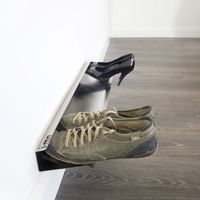 The Horizontal Shoe Rack offers a modern, stylish & convenient way of storing shoes. The Horizontal Shoe Rack gives the appearance that shoes are floating off of the floor! If storing all your shoes is becoming a problem, this stainless steel horizontal shoe rack is the perfect solution.