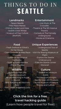 If you are thinking of going to Seattle, here is a list of things to do in Seattle. Click the link for a free travel hacking guide.