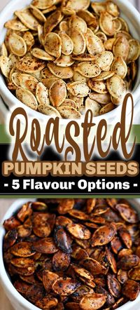 This is our no-fail method for making the perfect ROASTED PUMPKIN SEEDS. They make a healthy and crunchy snack. Plus, includes five simple but amazing seasoning options you have to try. #pumpkinseeds #roastedpumpkinseeds #pumpkinrecipe