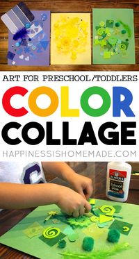 This color collage activity is a great toddler and preschool craft that you can make with things you already have around the house! Fun no-prep preschool and toddler art!